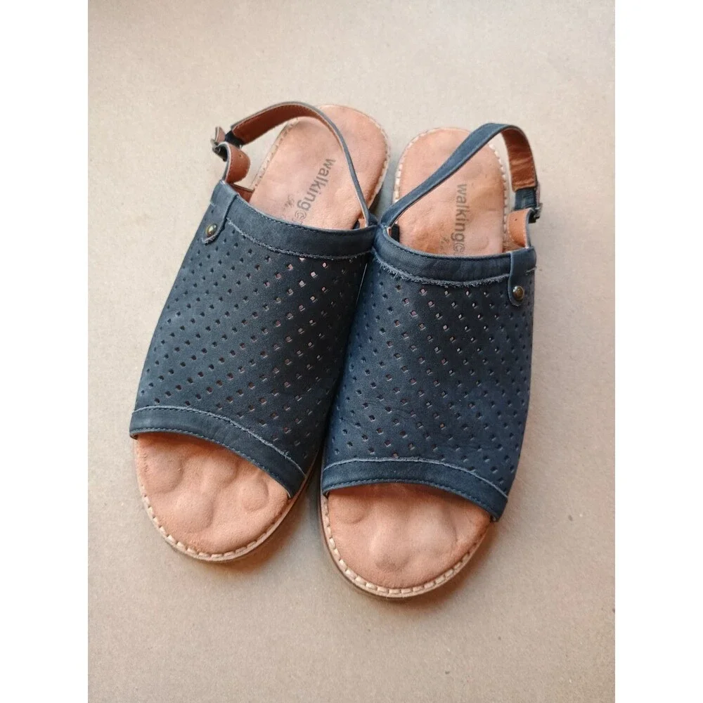 Walking Cradles Women’s Juliette Sandals Leather Slingback Size 6 Navy - Picture 1 of 9